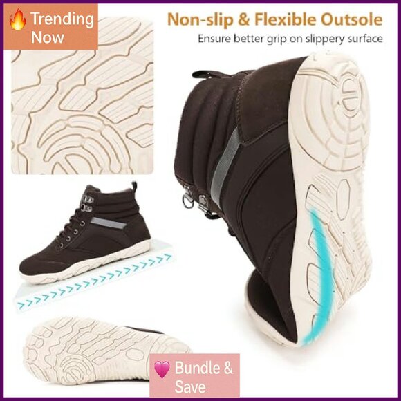 Winter Barefoot Boots Wide Toe Box Zero Drop Sole Water Resistant Ankle Booties - Picture 7 of 8